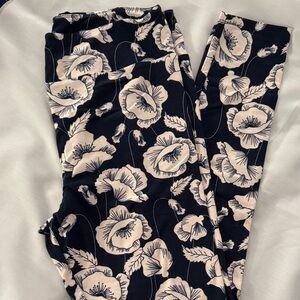 LuLaRoe Black Leggings with Cream Floral Print